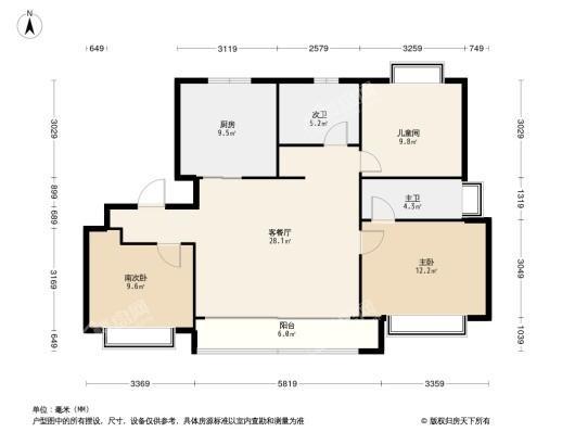 阳光城青溪水岸3居室户型图