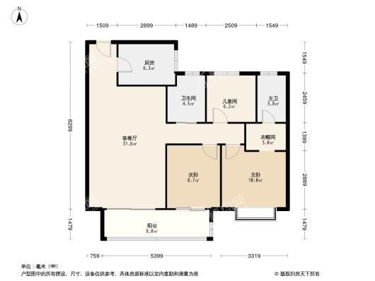 中钰·月亮湖壹號3居室户型图