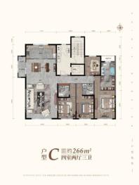 伊泰华府云玺B区266平米C户型 4室2厅3卫1厨