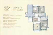 伊顿蓝庭C1户型 3室2厅1卫1厨