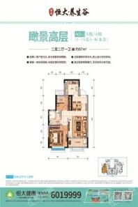 淄博恒大·养生谷A05-1M17-4D户型 2室2厅1卫1厨