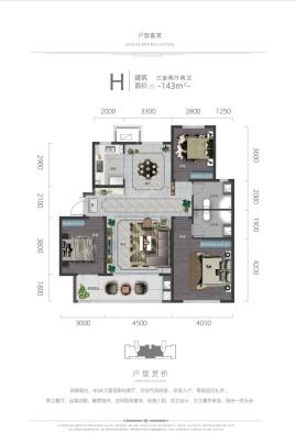 H户型-三室两厅两卫-143平米