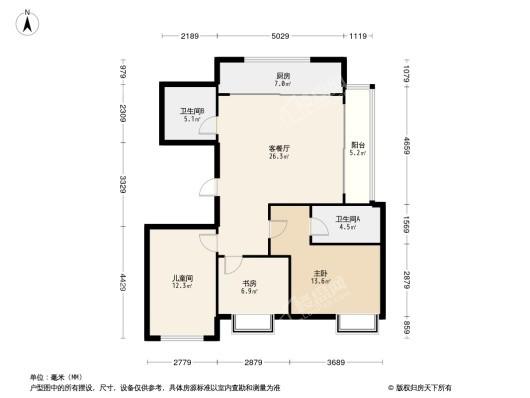 吟彩芳菲之城3居室户型图