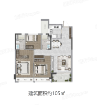 合景泰富揽月臻翠府105方户型 3室2厅2卫1厨