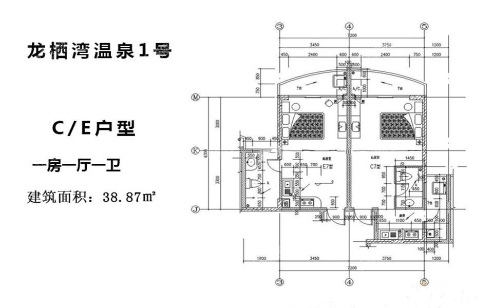 C、E户型 1房1厅1卫 38.87㎡