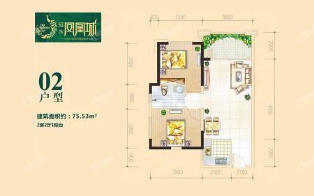 冠永·凤凰城二期02户型图 2室2厅75.53㎡