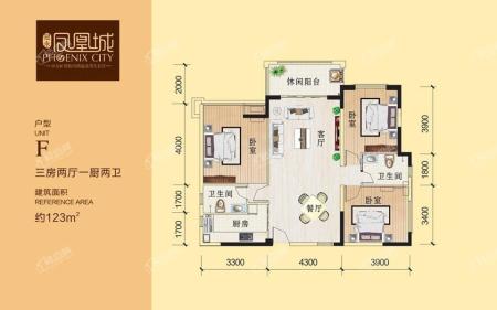 冠永·凤凰城一期F户型图 3室2厅2卫1厨123㎡