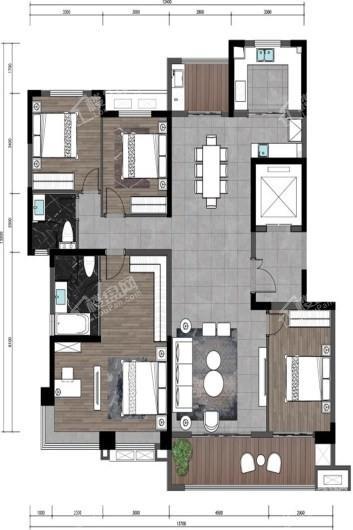 渭南宝能华府央璟E户型建面约172㎡四室 4室2厅2卫2厨