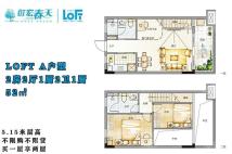 LOFT A户型 2房2厅1厨2卫1厨 52㎡