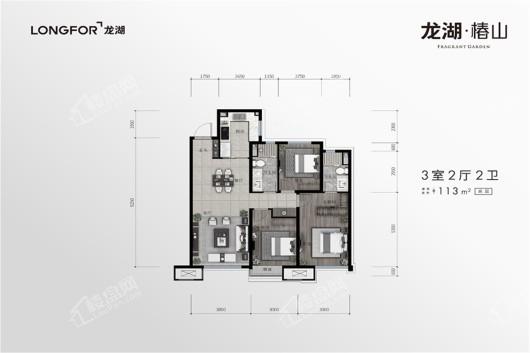 龙湖·椿山高层113㎡户型 3室2厅2卫1厨