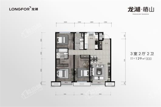 龙湖·椿山高层129㎡户型 3室2厅2卫1厨