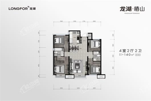 龙湖·椿山高层140㎡户型 4室2厅2卫1厨