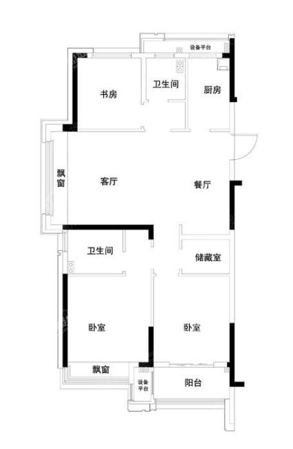 建面约110㎡三室两厅两卫A1户型