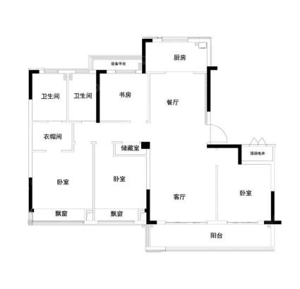 建面约141㎡四室两厅两卫E户型