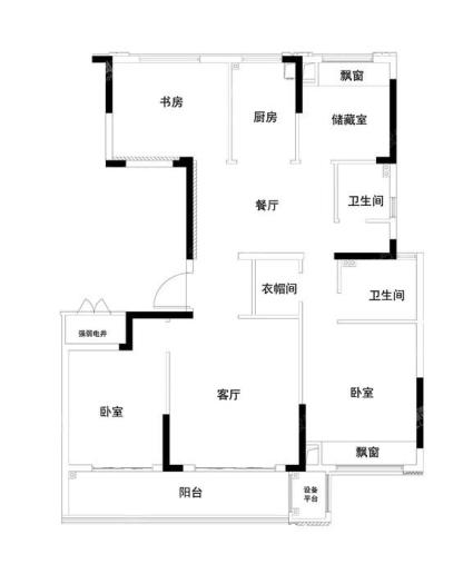 建面约131㎡四室两厅两卫F2户型