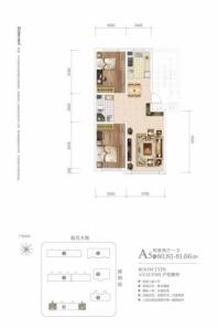 万龙建阳府A5户型图 2室2厅1卫1厨