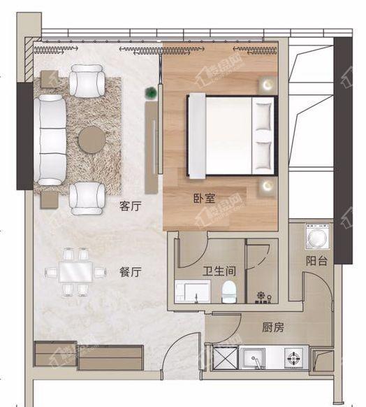 紫马天赋1单元16-26层02户型1房2厅1卫76㎡