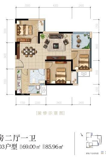 东海印高层1栋03户型 3室2厅1卫1厨