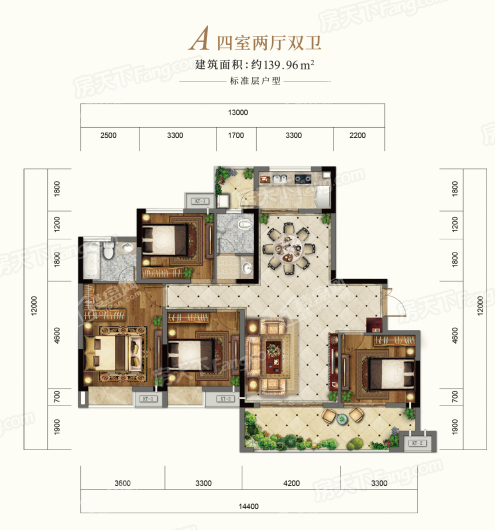 中建湖山印象A户型 4室2厅12厨