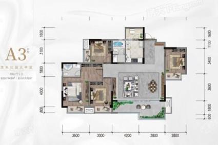 A3户型 4室2厅2卫 建面约143平米