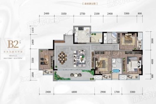 B2户型 4室2厅2卫 建面约126平米