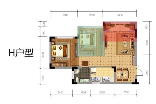桐梓·兴茂国际旅游度假区H户型 2室2厅1卫1厨
