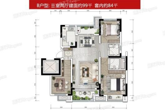 重庆泷悦华府B户型 3室2厅2卫1厨