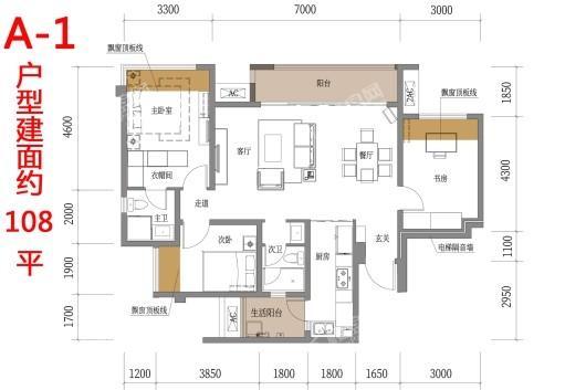 保利大国璟A-1户型3室2厅2卫 建面约108平 