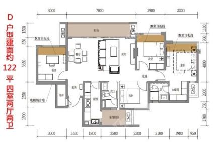 保利大国璟D户型 4室2厅2卫 建面约122平米