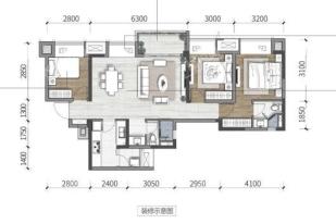 东原·映阅A-02户型建面约99平 3室2厅2卫1厨