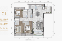 佳兆业·滨江四季C1户型 3室2厅3卫1厨