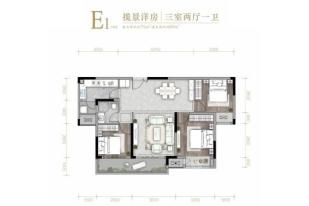 璟樾云山E1户型 3室2厅2卫 建面约89平米