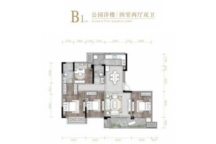 璟樾云山B1户型 4室2厅2卫 建面约128平米