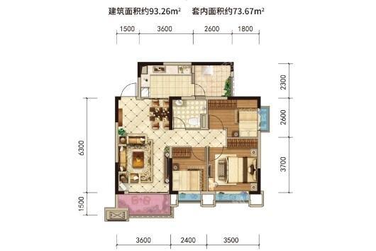 恒大国际文化城25#3号房 3室2厅1卫1厨