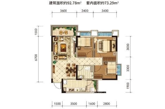 恒大国际文化城25#1号房 3室2厅1卫1厨