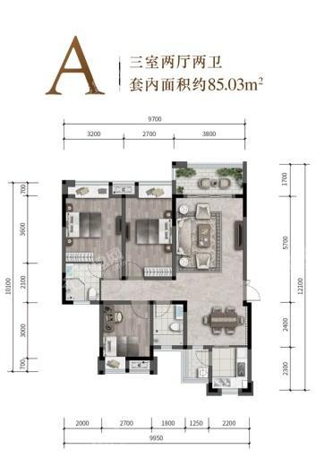 建工半山郡户型A 3室2厅2卫1厨