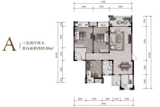 建工半山郡A 户型 3室2厅2卫1厨