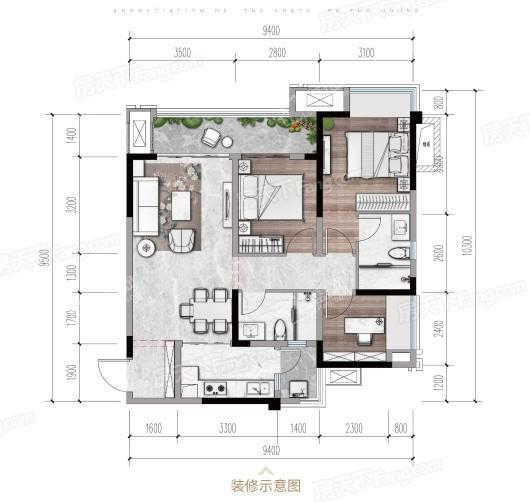 融创·金弈时代北1#A户型 2室2厅2卫1厨