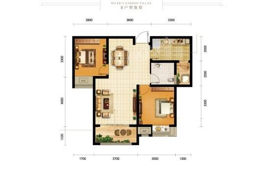 清能小南海花园B户型 2室2厅1卫1厨