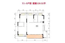 联发玺悦Y1-3户型 4室2厅2卫，建筑面积约120.52平米