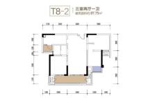联发玺悦T8-2户型 3室2厅1卫，建筑面积约87.75平米
