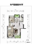 奥山府B户型建面86平 2室2厅2卫1厨