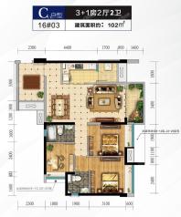 16栋03C户型3+1房2厅2卫102㎡