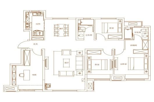 悦隽时代B户型（143 m2 3+1房两厅两卫） 4室2厅2卫1厨