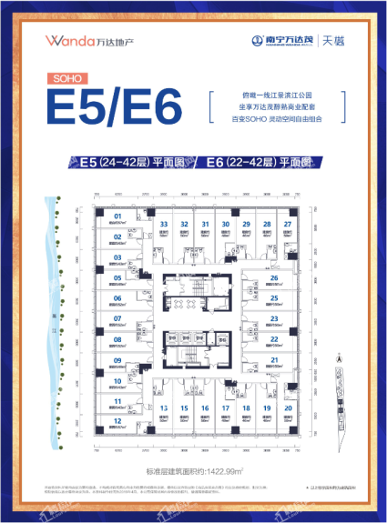 万达茂天樾SOHO公寓E5（24-42层）/E6（22-42层）平面图