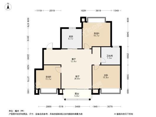 海玥瑄邸3居室户型图