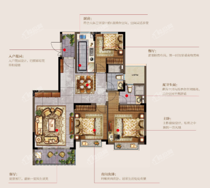 建面约127㎡三房两厅两卫G户型