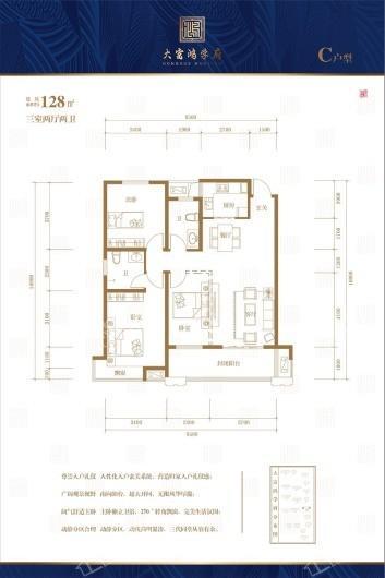 大富鸿学府C户型128平米 3室2厅2卫1厨