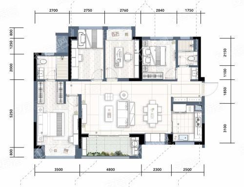 A户型， 4室2厅2卫1厨， 建筑面积约130.00平米
