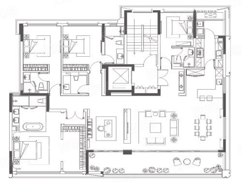 D套内189㎡户型， 5室2厅4卫1厨， 建筑面积约223.00平米